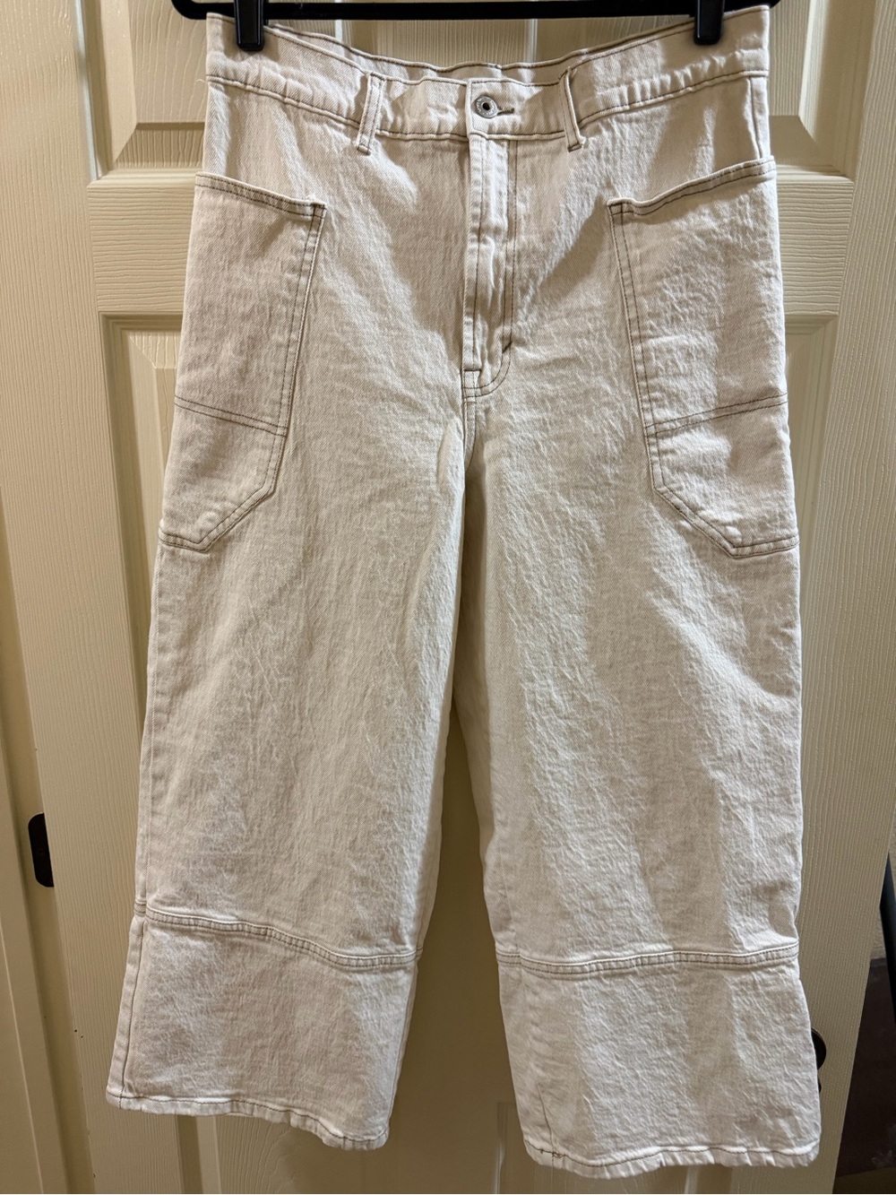 Kensie Cream color Highrise Cropped Wide-Leg Jeans